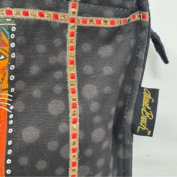 NEW Laurel Burch Fantastic Felines Cat Shoulder Tote Bag Purse Beaded Black - Picture 5 of 10